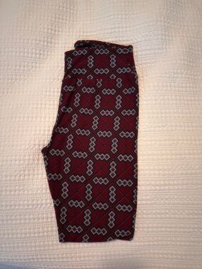 LuLaRoe Burgundy and Teal Geo Pattern Leggings